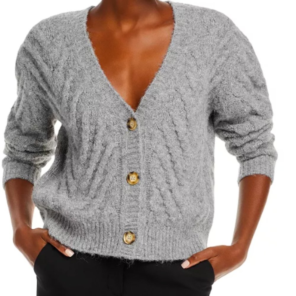 Aqua - Novelty Stitch Long Sleeve Sweater Grey Sweater - Size Large